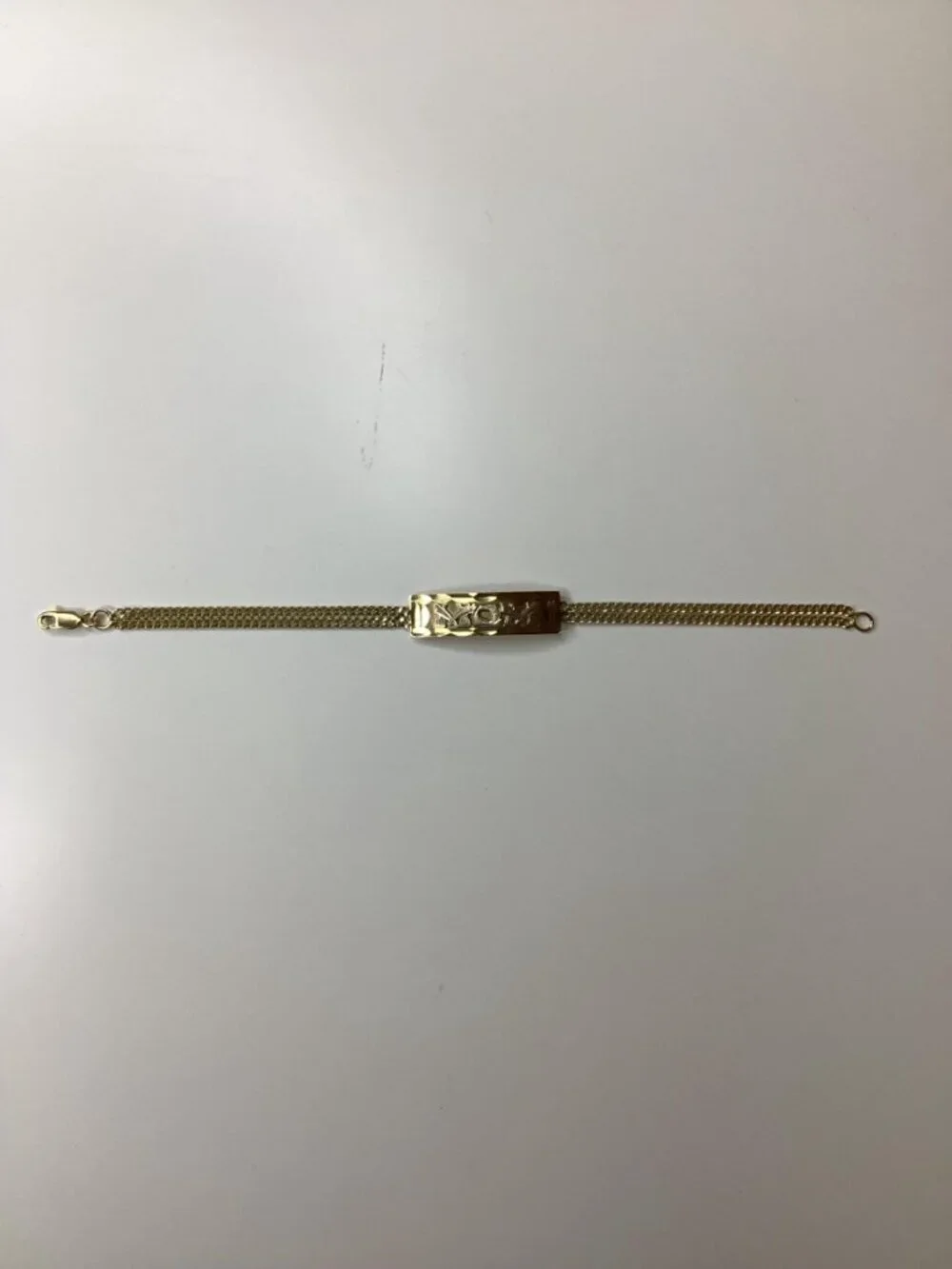 14K Yellow Gold, 8g Women’s “MOM” ID 7inch Bracelet Cuban Link Double Chain.